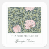 Bewerkbare roze bloemen en bladbladzijden vierkante sticker (Voorkant)