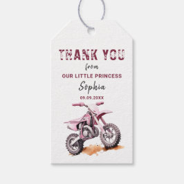 Bewerkbare Roze Dirt Bike Verjaardag Cadeaulabel