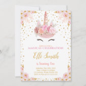 Bewerkbare Roze Eenhoorn Verjaardag Kaart (Voorkant)