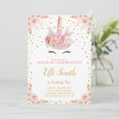 Bewerkbare Roze Eenhoorn Verjaardag Kaart (Staand voorkant)