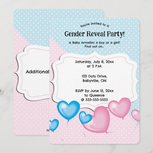 Bewerkbare roze en blauwe Polka Dot Gender Reveal Kaart (Voorkant / Achterkant)