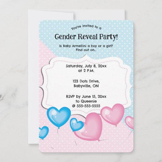 Bewerkbare roze en blauwe Polka Dot Gender Reveal Kaart (Voorkant)
