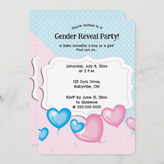 Bewerkbare Roze en Blauwe Stippen Geslacht Reveal Kaart (Voorkant / Achterkant)