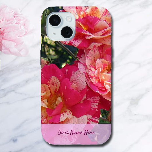 Bewerkbare roze en witte gestreepte Rozen Case-Mate iPhone Case