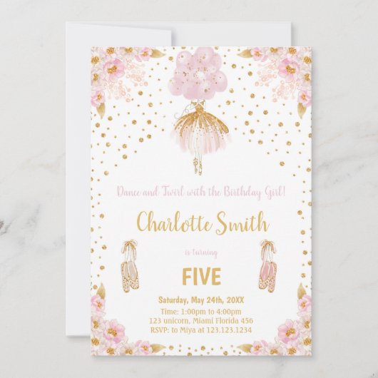 Bewerkbare Roze Glitter Ballerina Verjaardag Kaart (Voorkant)