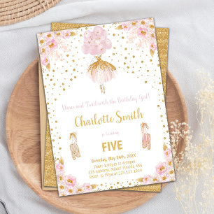 Bewerkbare Roze Glitter Ballerina Verjaardag Kaart