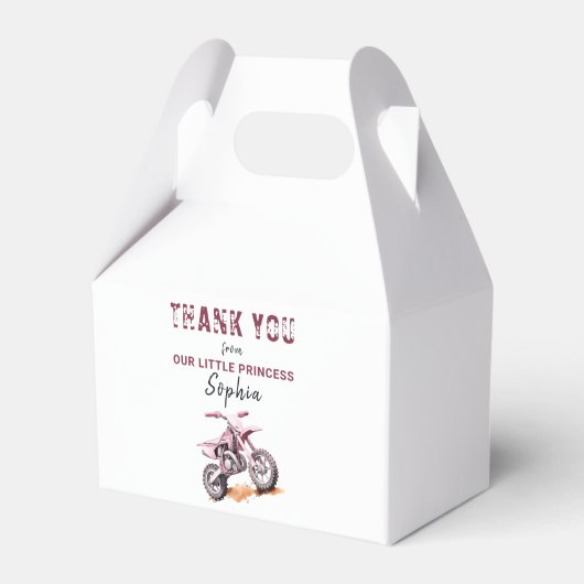 Bewerkbare Roze Motorfiets Dirt Bike Verjaardag Bedankdoosjes (Voorkant Zijde)