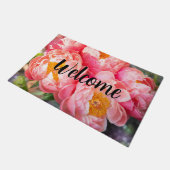 Bewerkbare roze pioenen Welkom Deurmat (Schuin)