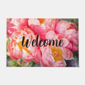 Bewerkbare roze pioenen Welkom Deurmat (Voorkant)