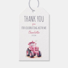 Bewerkbare Roze Tractor Verjaardag Bedankt Tag Cadeaulabel
