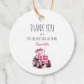 Bewerkbare Roze Tractor Verjaardagscirkel Favor Ta Bedankjes Labels (Voorkant)