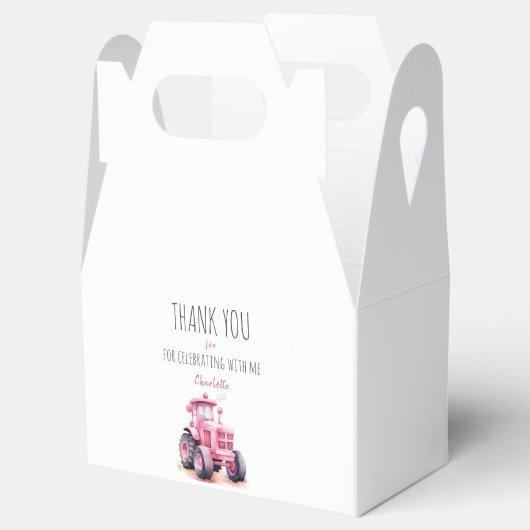 Bewerkbare Roze Tractor Verjaardagsgeveldoos Bedankdoosjes (Geopend)