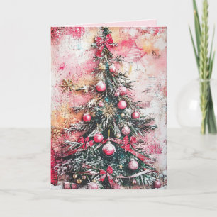 BEWERKBARE Roze Vintage Kerstkaart Feestdagen Kaart