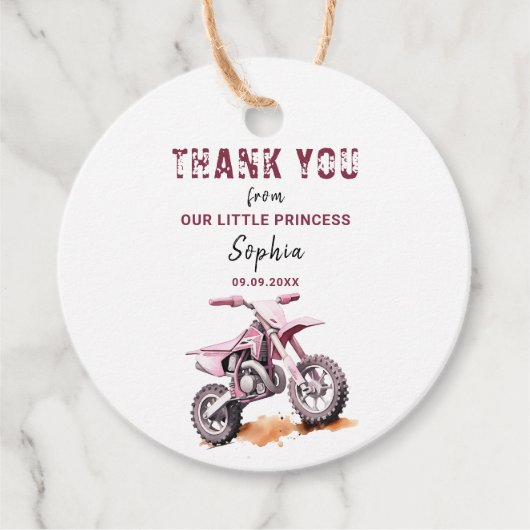 Bewerkbare Roze Vuilfiets Verjaardagscyclus Bedankjes Labels (Voorkant)