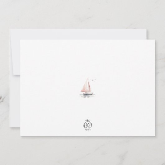 bewerkbare roze zeilboot foto verjaardag uitnodige kaart (Achterkant)