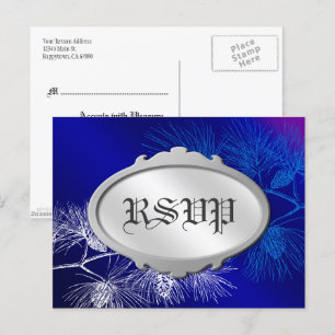 Bewerkbare RSVP Holiday Blue White Pine Briefkaart