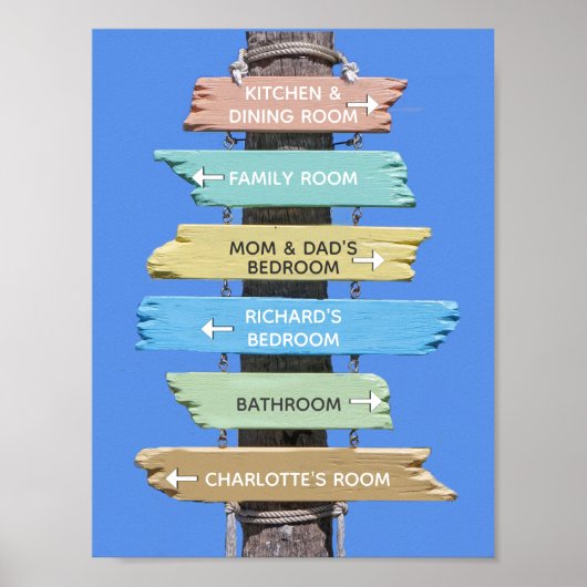 Bewerkbare Rustic Pastel Home Beach-signalen Poster (Voorkant)