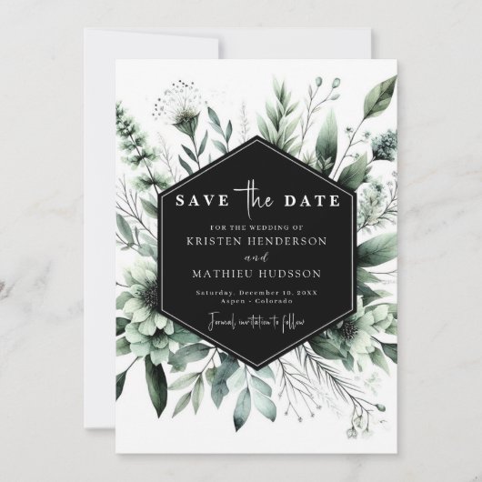 Bewerkbare rustieke bloemen Sage Green Wedding Save The Date (Voorkant)