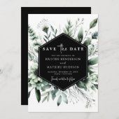 Bewerkbare rustieke bloemen Sage Green Wedding Save The Date (Voorkant / Achterkant)