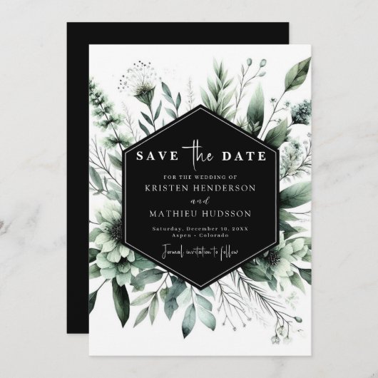 Bewerkbare rustieke bloemen Sage Green Wedding Save The Date (Voorkant / Achterkant)