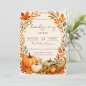 Bewerkbare Rustieke Herfst Thanksgiving Diner Uitn Kaart (Staand voorkant)