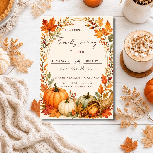 Bewerkbare Rustieke Herfst Thanksgiving Diner Uitn Kaart