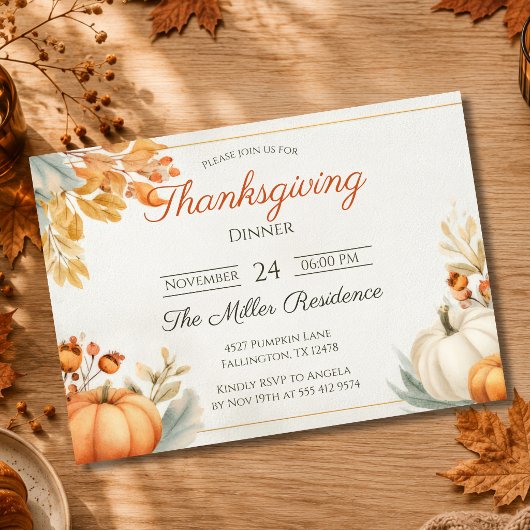Bewerkbare Rustieke Herfst Thanksgiving Diner Uitn Kaart