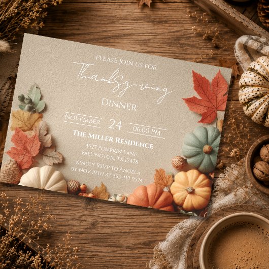 Bewerkbare Rustieke Herfst Thanksgiving Diner Uitn Kaart