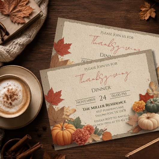 Bewerkbare Rustieke Herfst Thanksgiving Diner Uitn Kaart