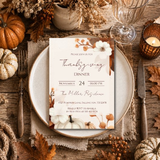 Bewerkbare Rustieke Herfst Thanksgiving Dinner Uit Kaart