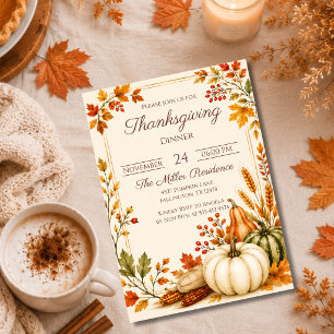 Bewerkbare Rustieke Herfst Thanksgiving Dinner Uit Kaart