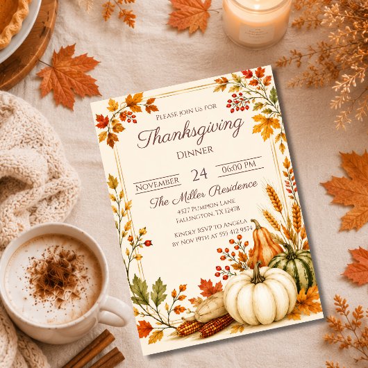 Bewerkbare Rustieke Herfst Thanksgiving Dinner Uit Kaart