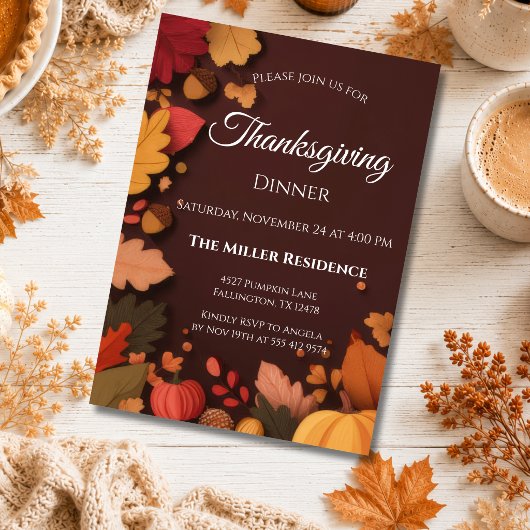 Bewerkbare Rustieke Herfst Thanksgiving Dinner Uit Kaart