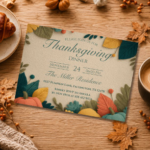Bewerkbare Rustieke Herfst Thanksgiving Dinner Uit Kaart