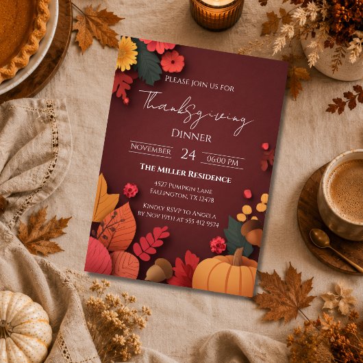 Bewerkbare Rustieke Herfst Thanksgiving Dinner Uit Kaart