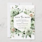 Bewerkbare rustieke Romance Sage Green Wedding Save The Date (Voorkant)