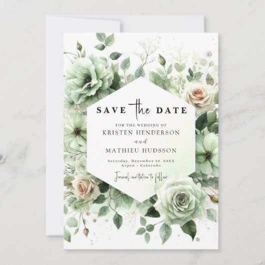 Bewerkbare rustieke Romance Sage Green Wedding Save The Date (Voorkant)
