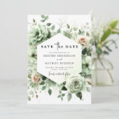 Bewerkbare rustieke Romance Sage Green Wedding Save The Date (Staand voorkant)