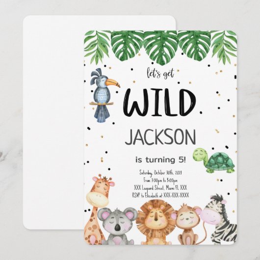 Bewerkbare Safari Uitnodiging (Voorkant / Achterkant)