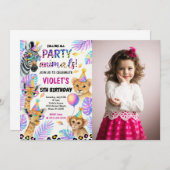 Bewerkbare Safari Verjaardag Uitnodiging met foto (Voorkant / Achterkant)