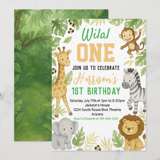 Bewerkbare Safari verjaardagsuitnodiging Kaart (Voorkant / Achterkant)