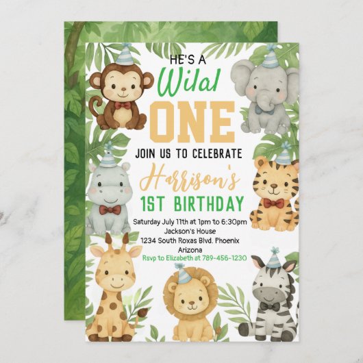 Bewerkbare Safari verjaardagsuitnodiging Kaart (Voorkant / Achterkant)