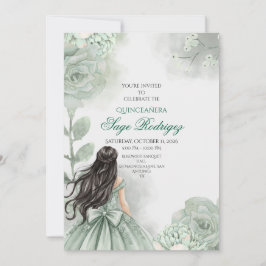 Bewerkbare Sage Green Quinceañera uitnodiging