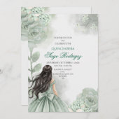 Bewerkbare Sage Green Quinceañera uitnodiging (Voorkant / Achterkant)