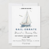 Bewerkbare Sail-Ebrate Zeilboot Verjaardag Uitnodi Kaart (Voorkant)