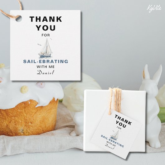 Bewerkbare Sailboat Square Favor/Thank You Label