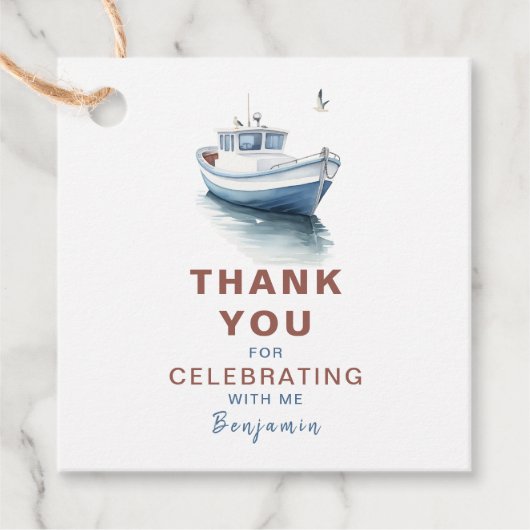 Bewerkbare Sailboat Square Favor/Thank You Label - (Voorkant)