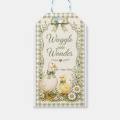 Bewerkbare saliegroene bloemenkinderfeestje cadeaulabel (Voorkant)