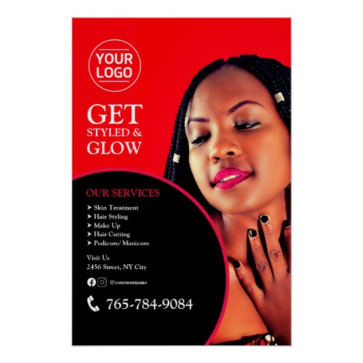 Bewerkbare Salon Services Glossy Poster (Voorkant)