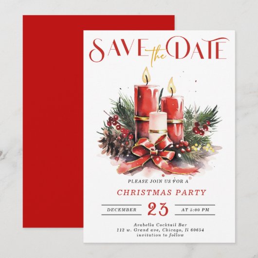 Bewerkbare Save The Date-sjablonen Kerstfeest Kaart (Voorkant / Achterkant)